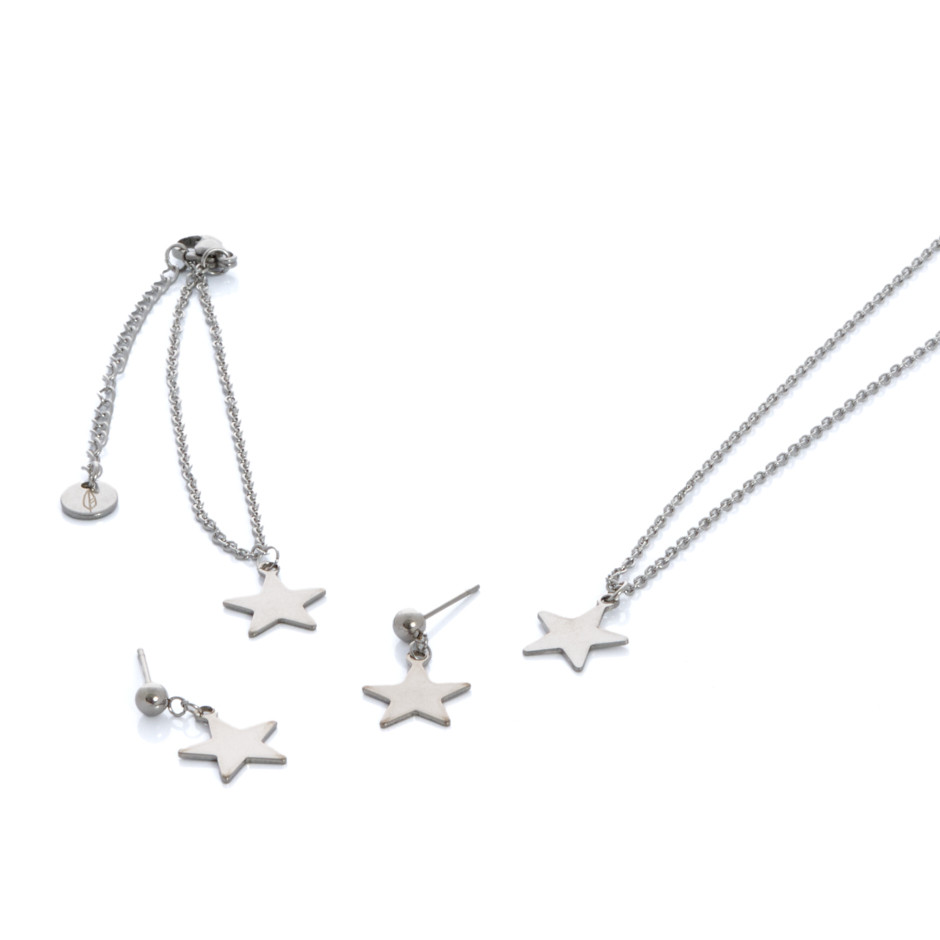 Set star colgante, pulsera y pendiente plateado