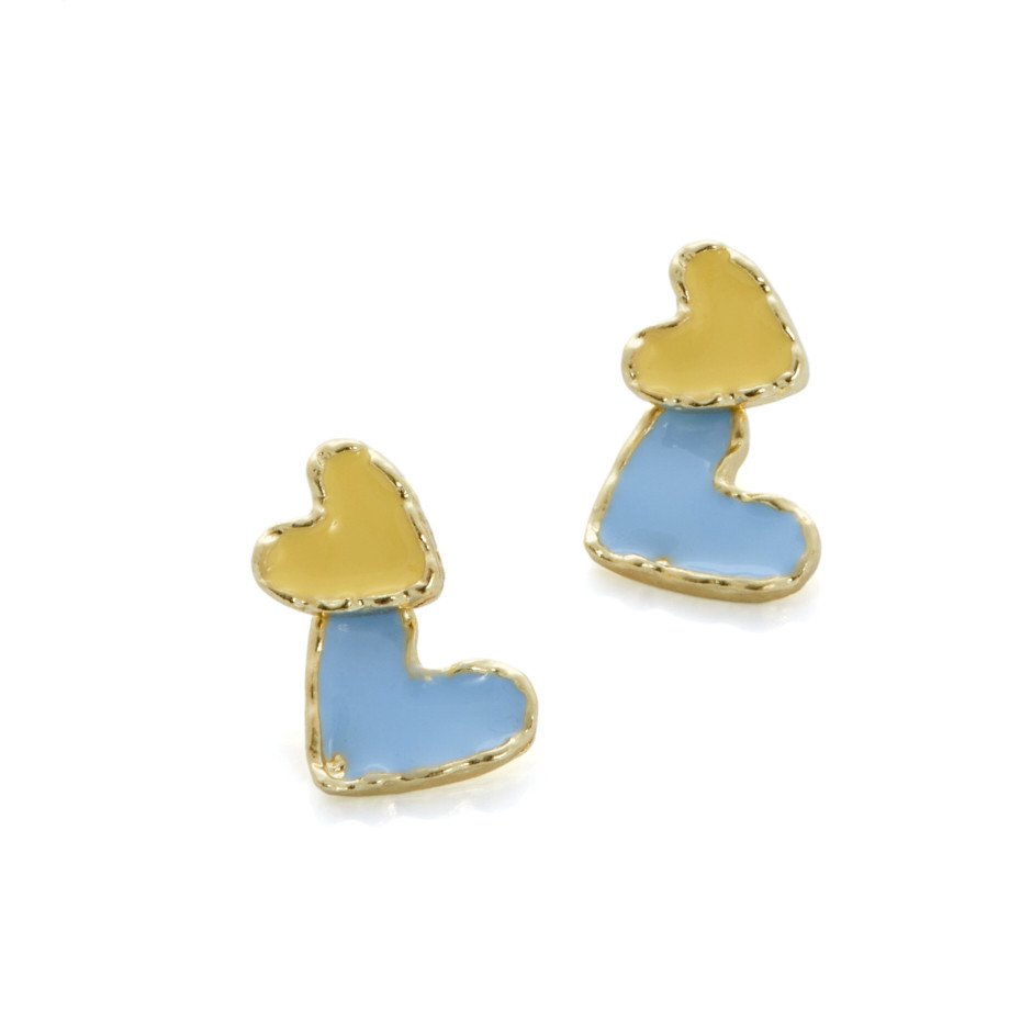 Pendiente corazón amarillo y azul
