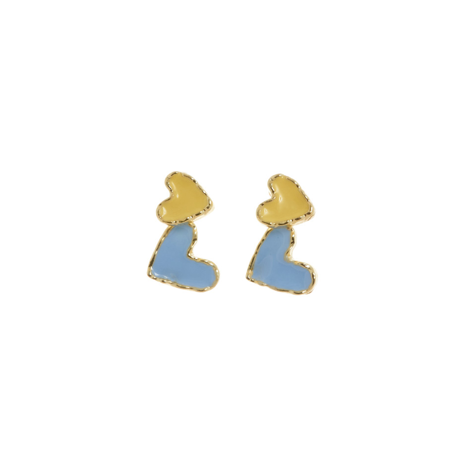 Pendiente corazón amarillo y azul