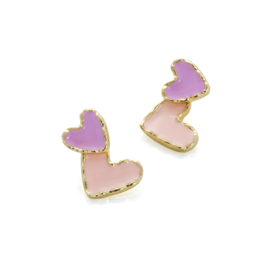 Pendiente corazón malva y rosa