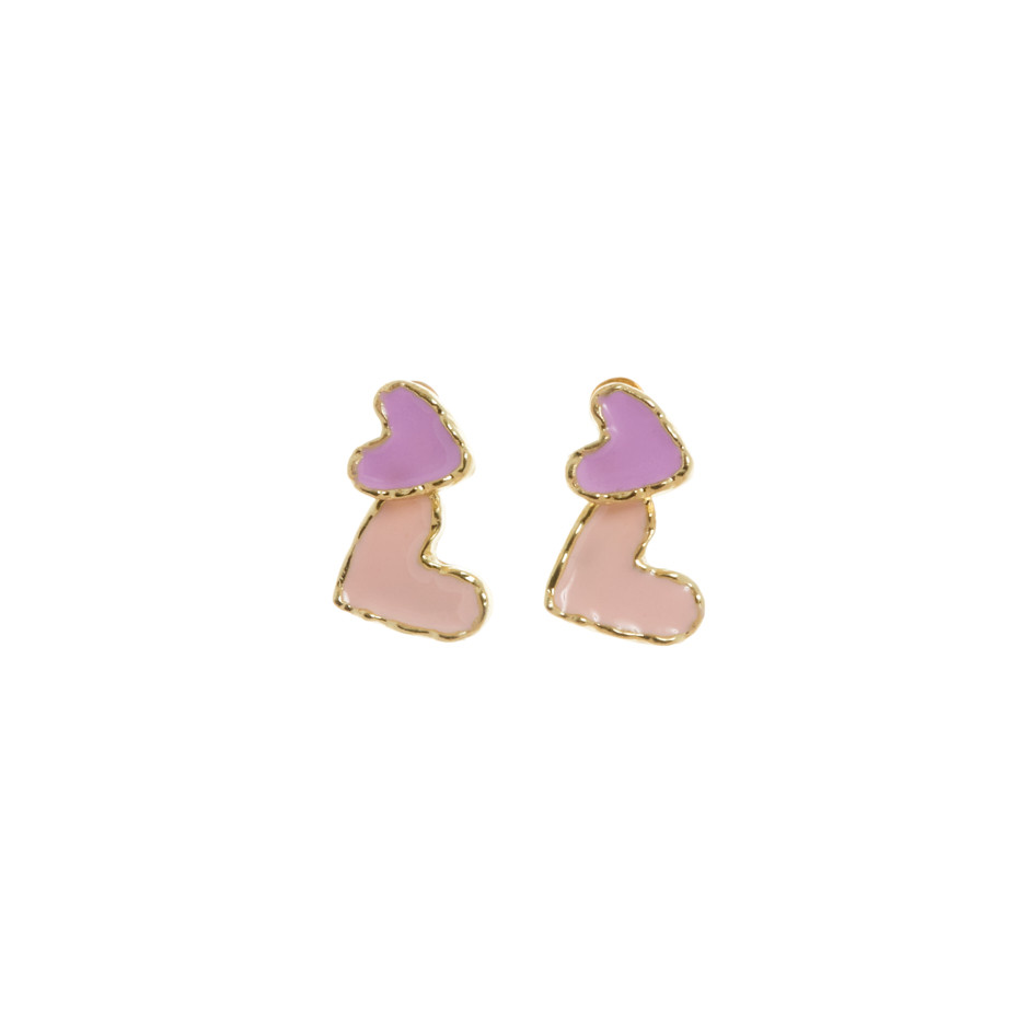 Pendiente corazón malva y rosa