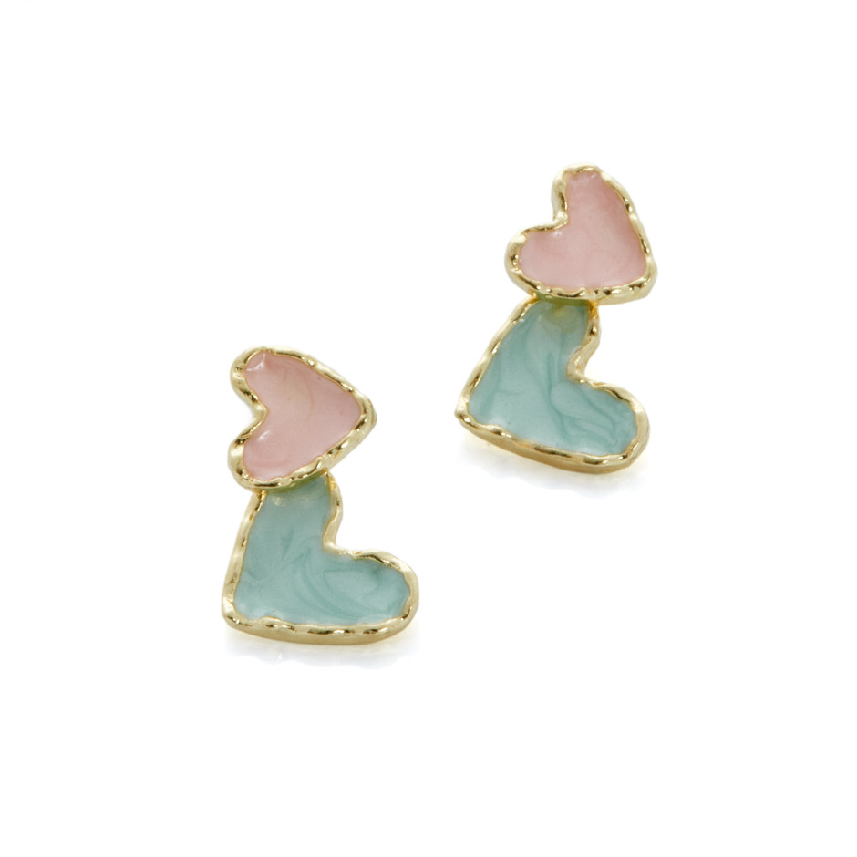 Pendiente corazón rosa y verde