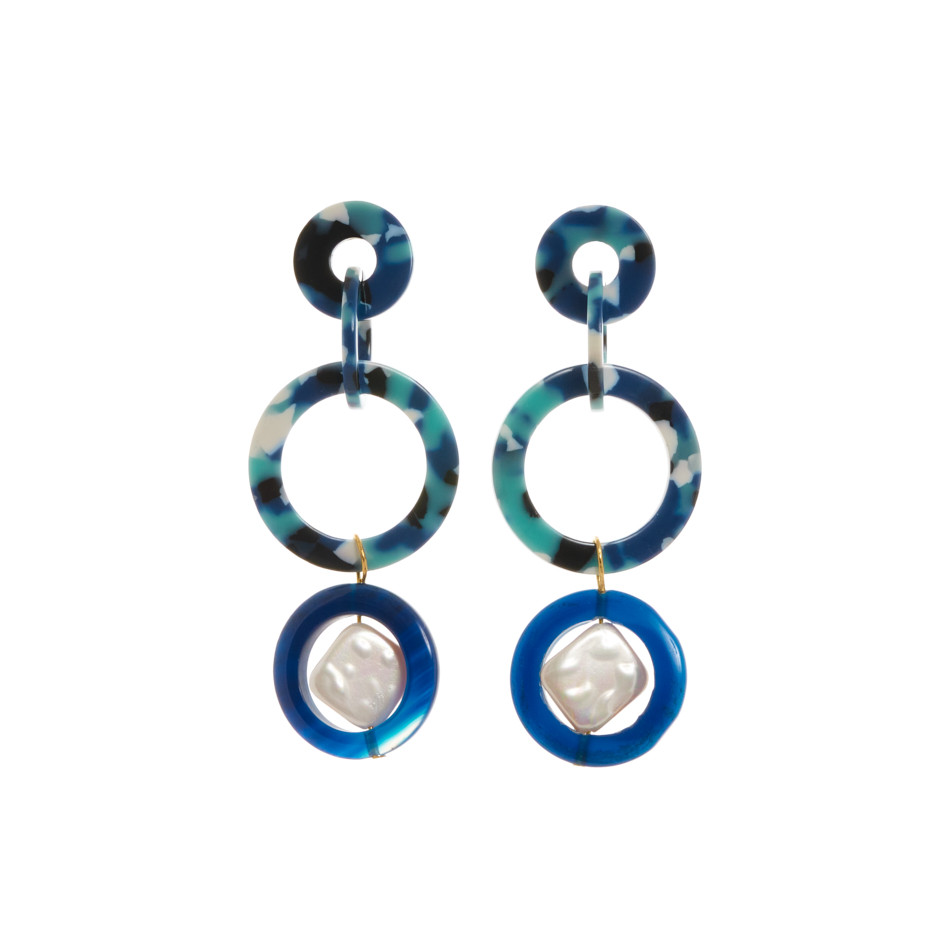 Pendiente aro azul y perla