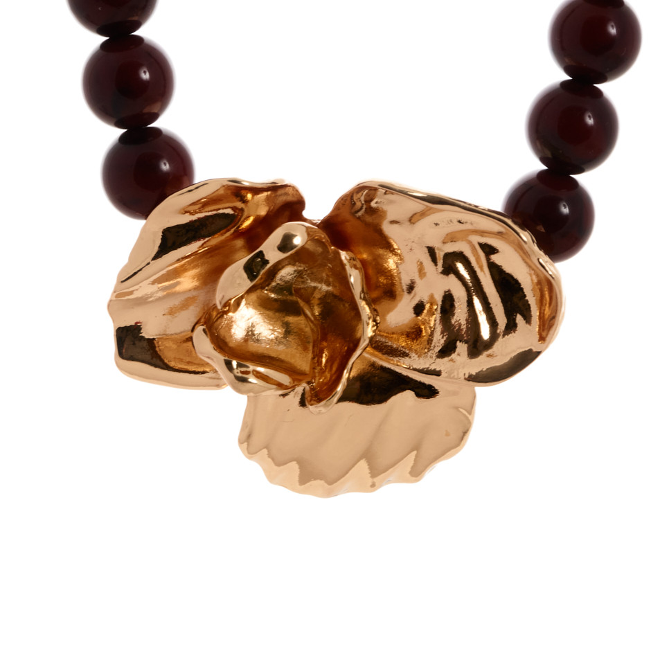 Collar flor dorada y burdeos