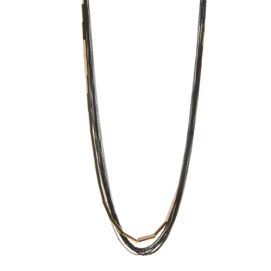 Collar multi cadenas negro y dorado