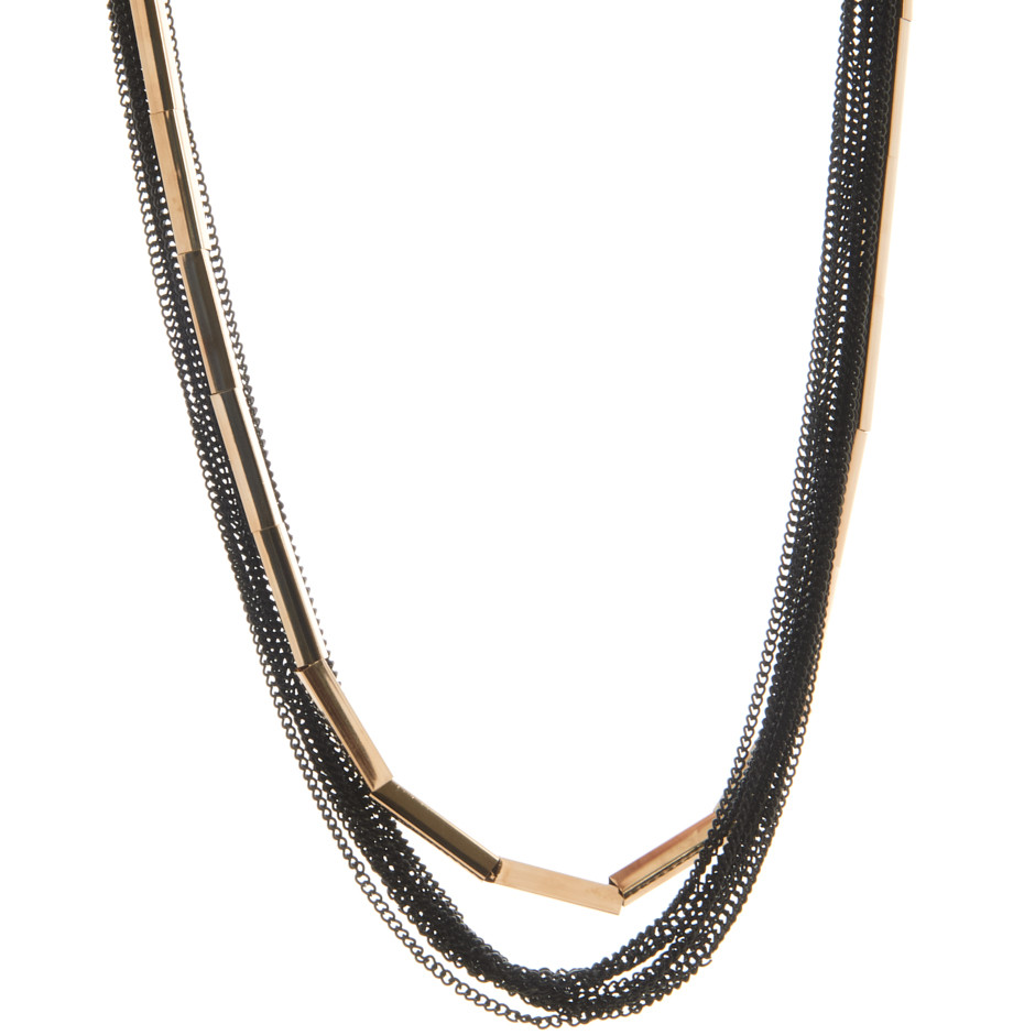 Collar multi cadenas negro y dorado