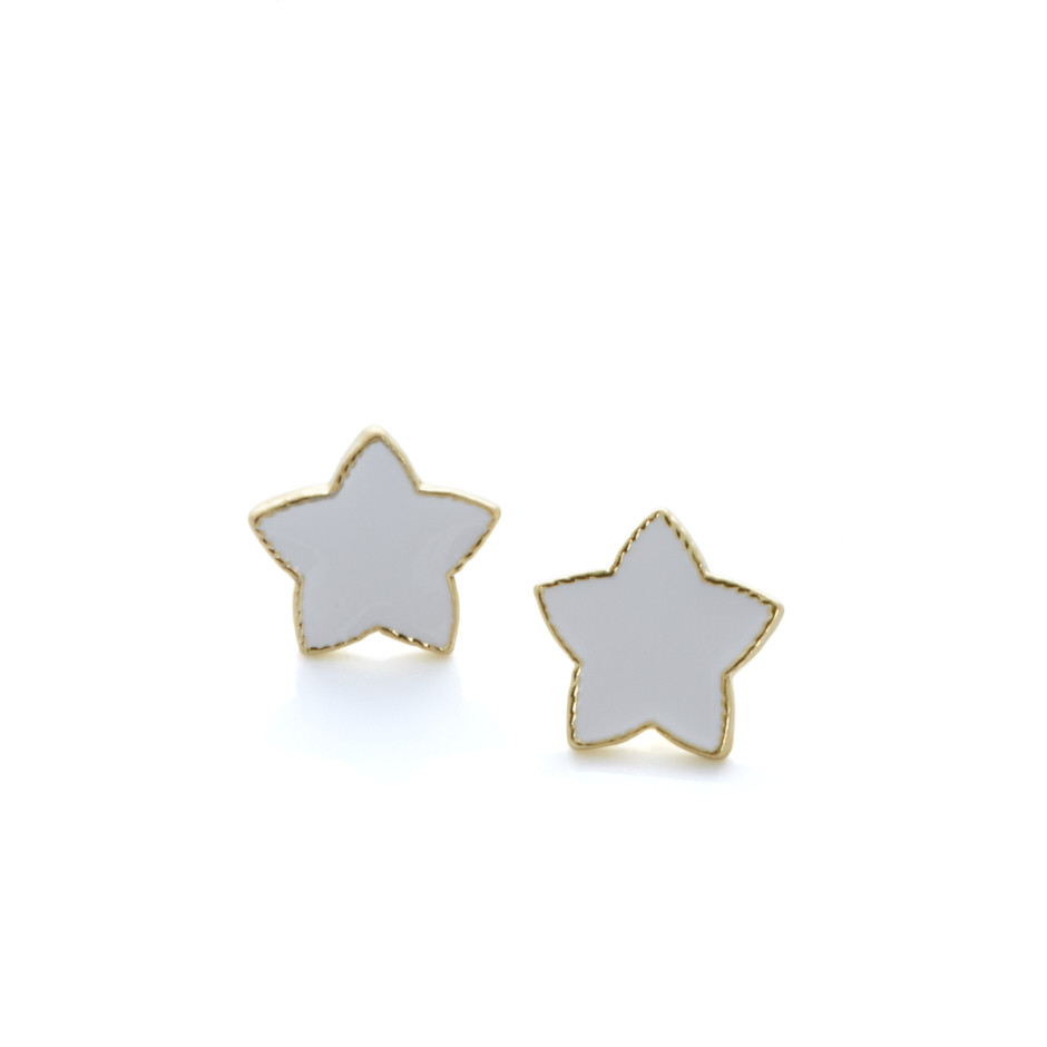 Pendiente esmaltado star  blanco