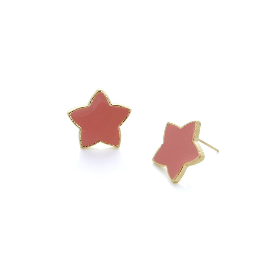 Pendiente esmaltado star salmón