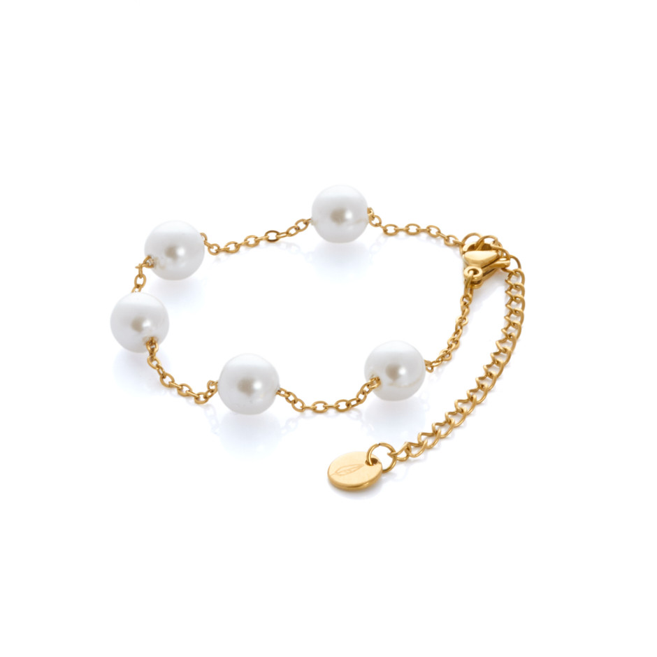 Set perlitas colgante, pulsera y pendientes dorado
