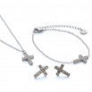 Set cruz colgante, pulsera y pendiente plateado