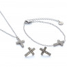 Set cruz colgante, pulsera y pendiente plateado