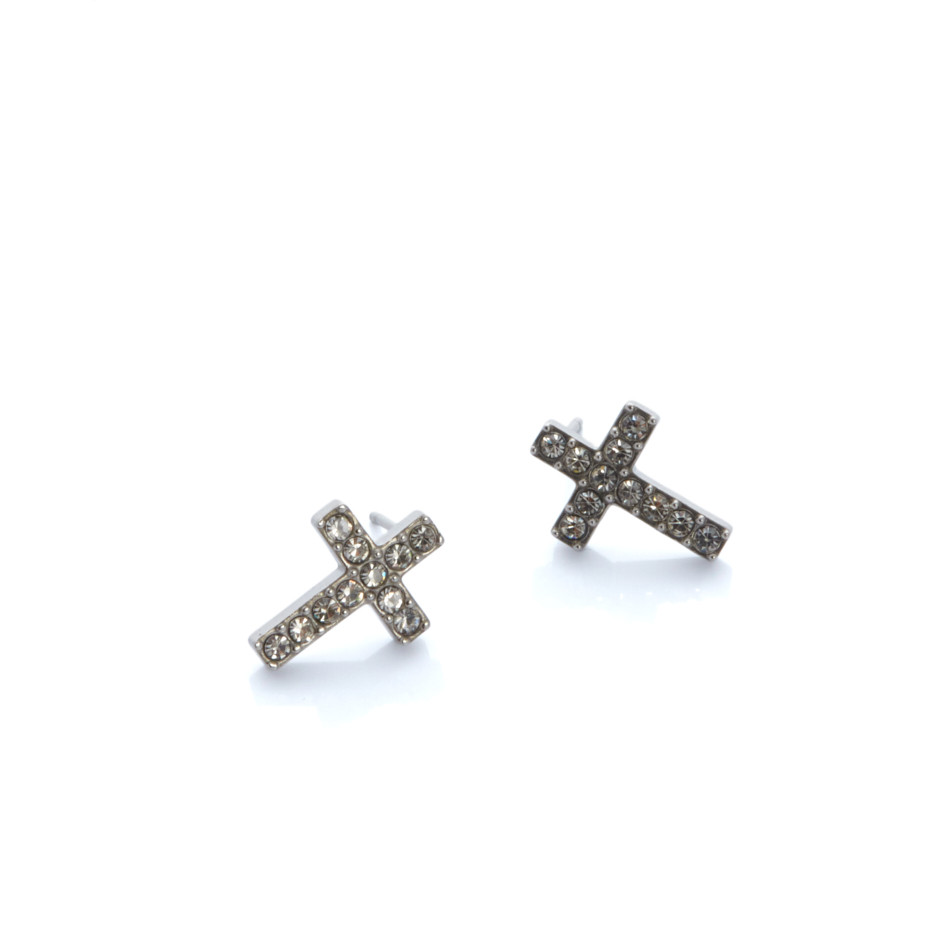 Set cruz colgante, pulsera y pendiente plateado