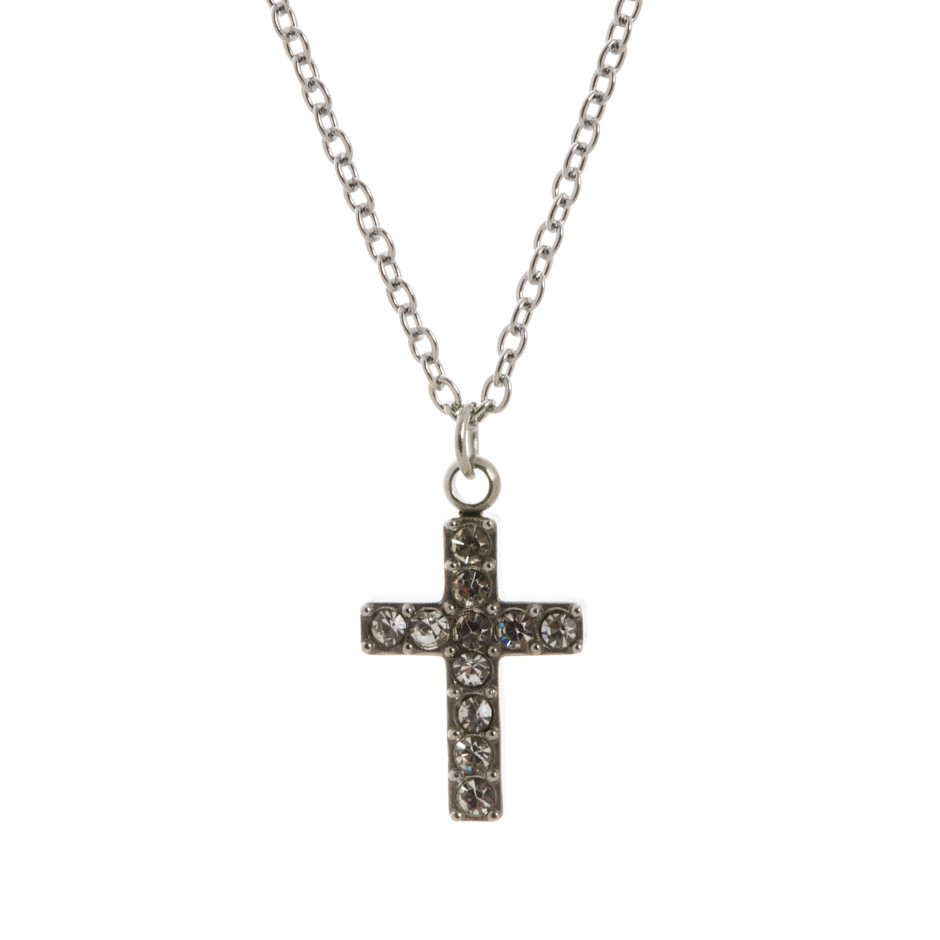 Set cruz colgante, pulsera y pendiente plateado
