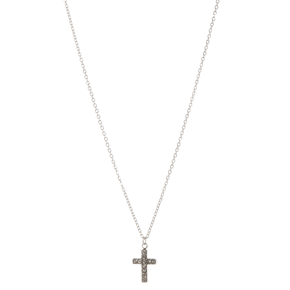 Set cruz colgante, pulsera y pendiente plateado