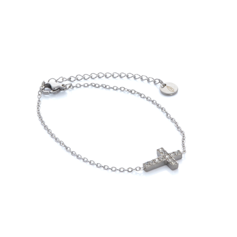 Set cruz colgante, pulsera y pendiente plateado