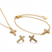 Set cruz colgante, pulsera y pendiente dorado