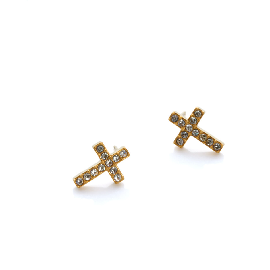 Set cruz colgante, pulsera y pendiente dorado