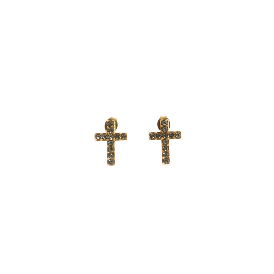 Set cruz colgante, pulsera y pendiente dorado