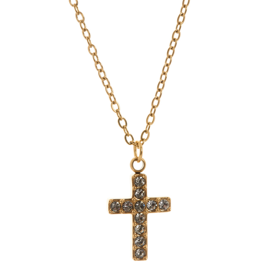 Set cruz colgante, pulsera y pendiente dorado