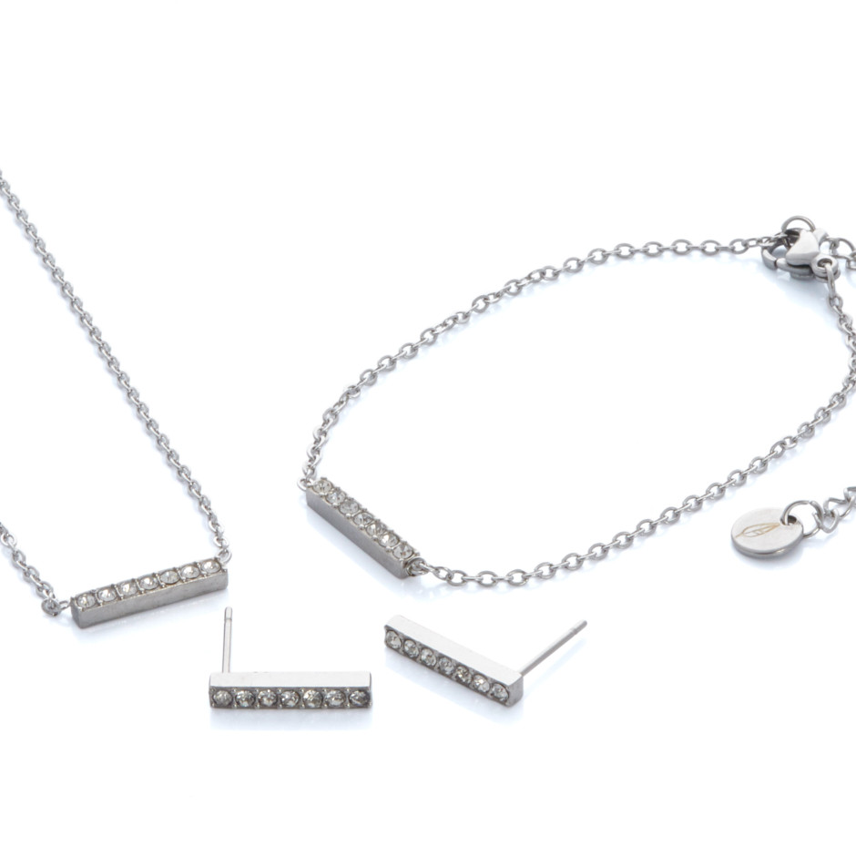 Set cristal colgante, pulsera y pendiente plateado
