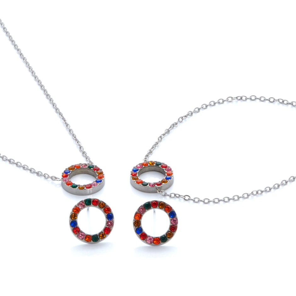 Set skyline colgante, pulsera y pendiente plateado