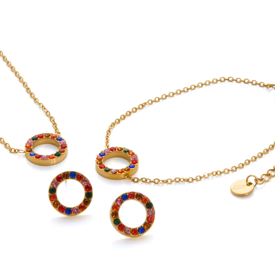 Set skyline colgante, pulsera y pendiente dorado