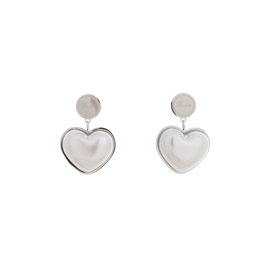 Pendiente heart perla plateado