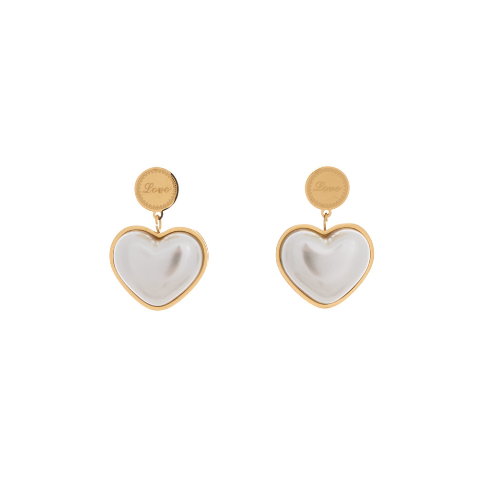 Pendiente heart perla dorado