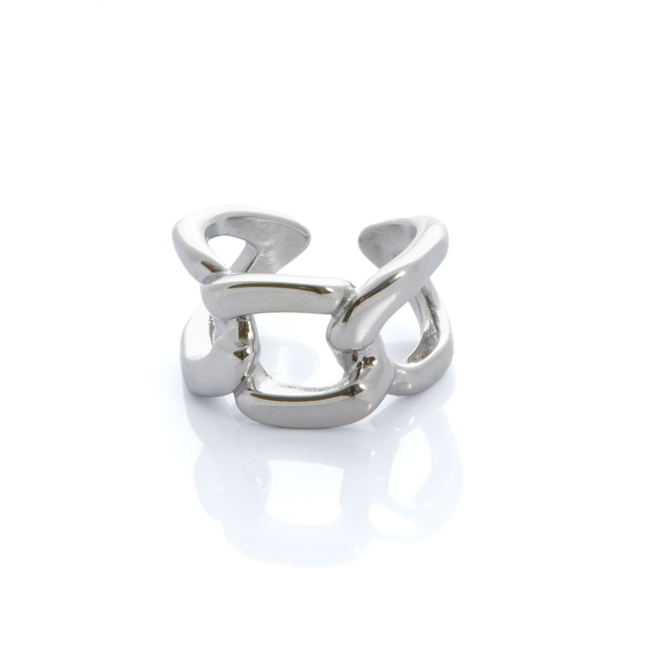 Anillo cadena maxi plateado