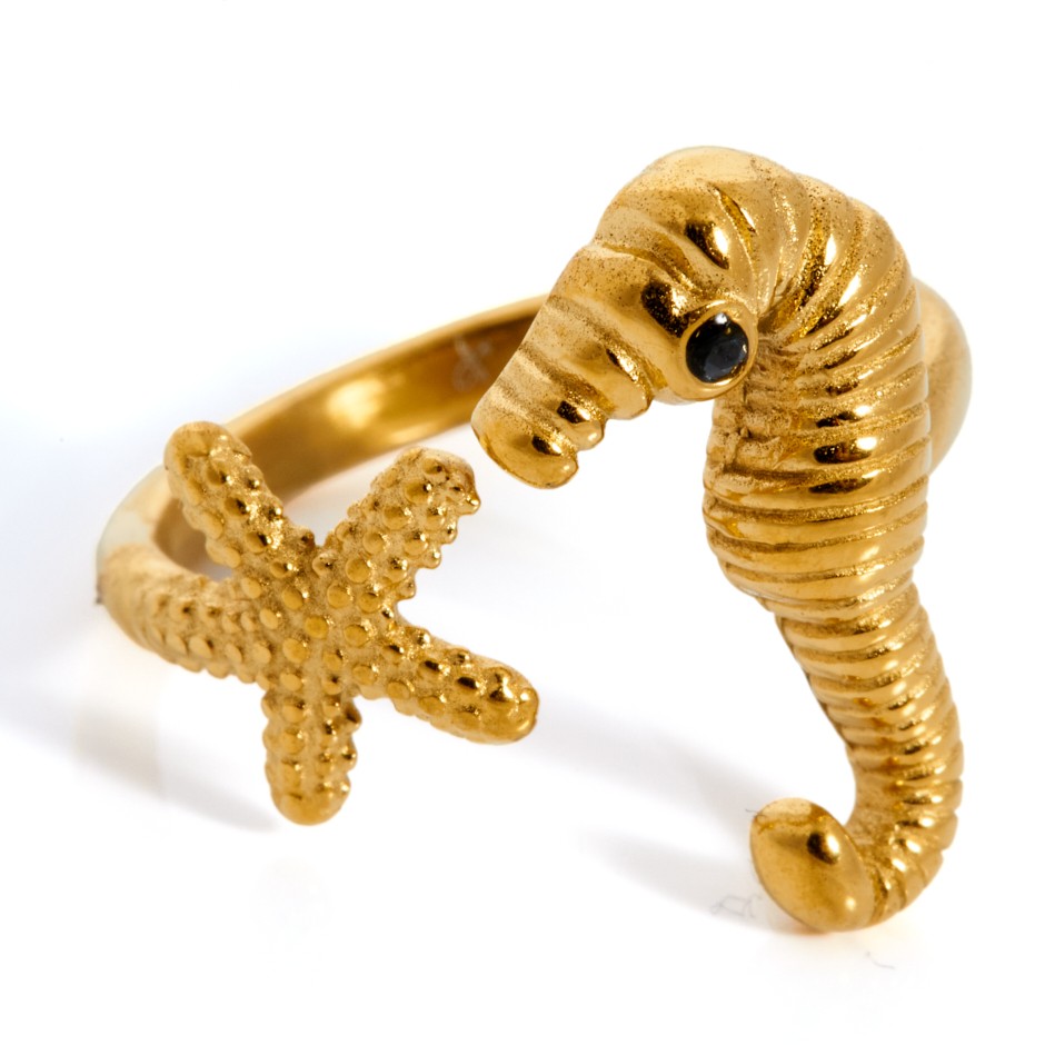 Anillo mykonos caballito dorado y negro