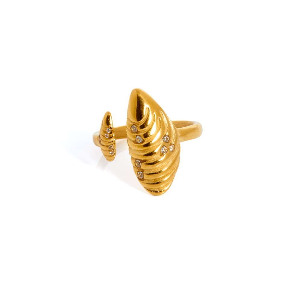 Anillo mykonos mejillón dorado y blanco