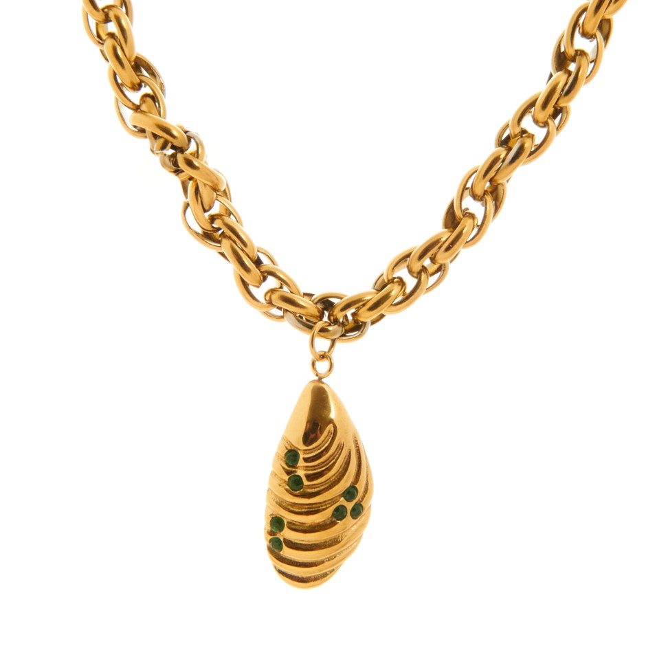 Colgante mykonos mejillon dorado y verde