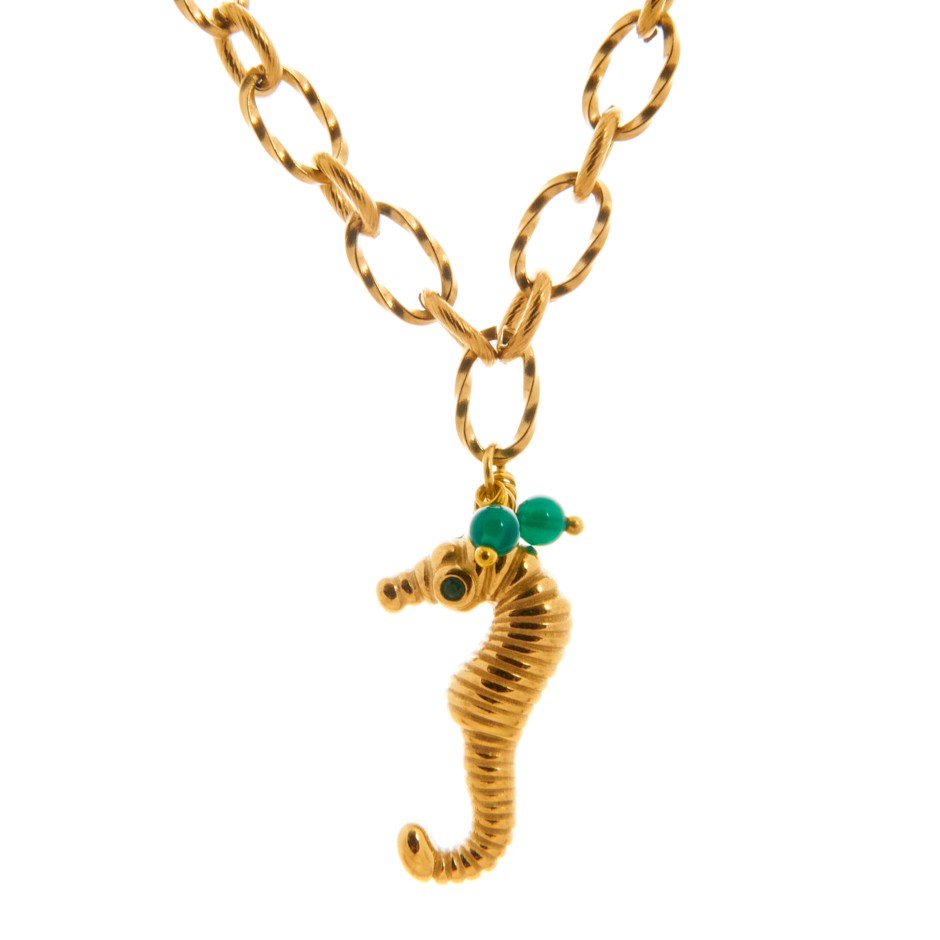 Colgante mykonos caballito dorado y verde