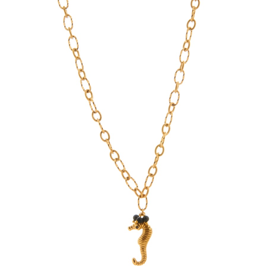 Colgante mykonos caballito dorado y verde