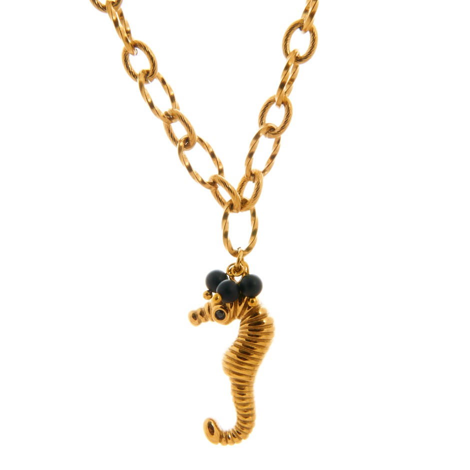 Colgante mykonos caballito dorado y negro