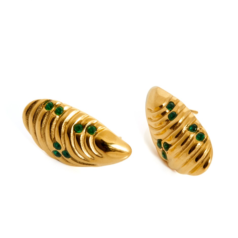 Pendiente mykonos mejillón dorado y verde