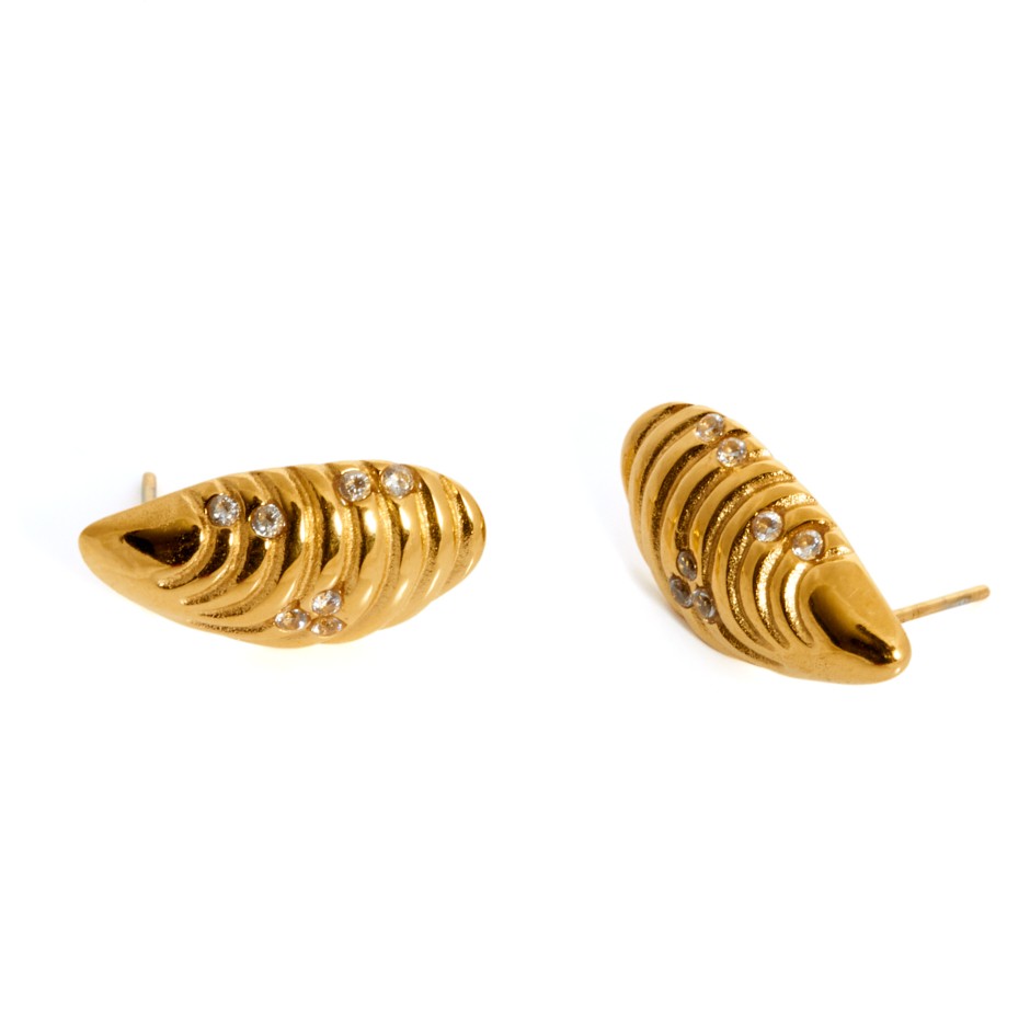 Pendiente mykonos mejillón mini dorado y blanco