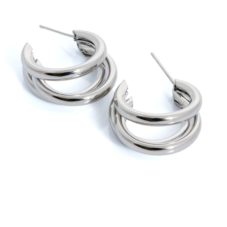 Pendiente aro trio min plateado