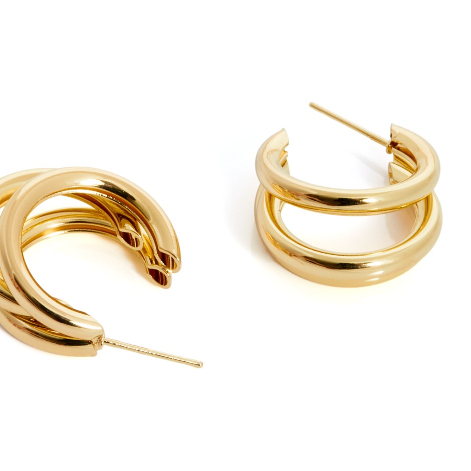 Pendiente aro trio min dorado