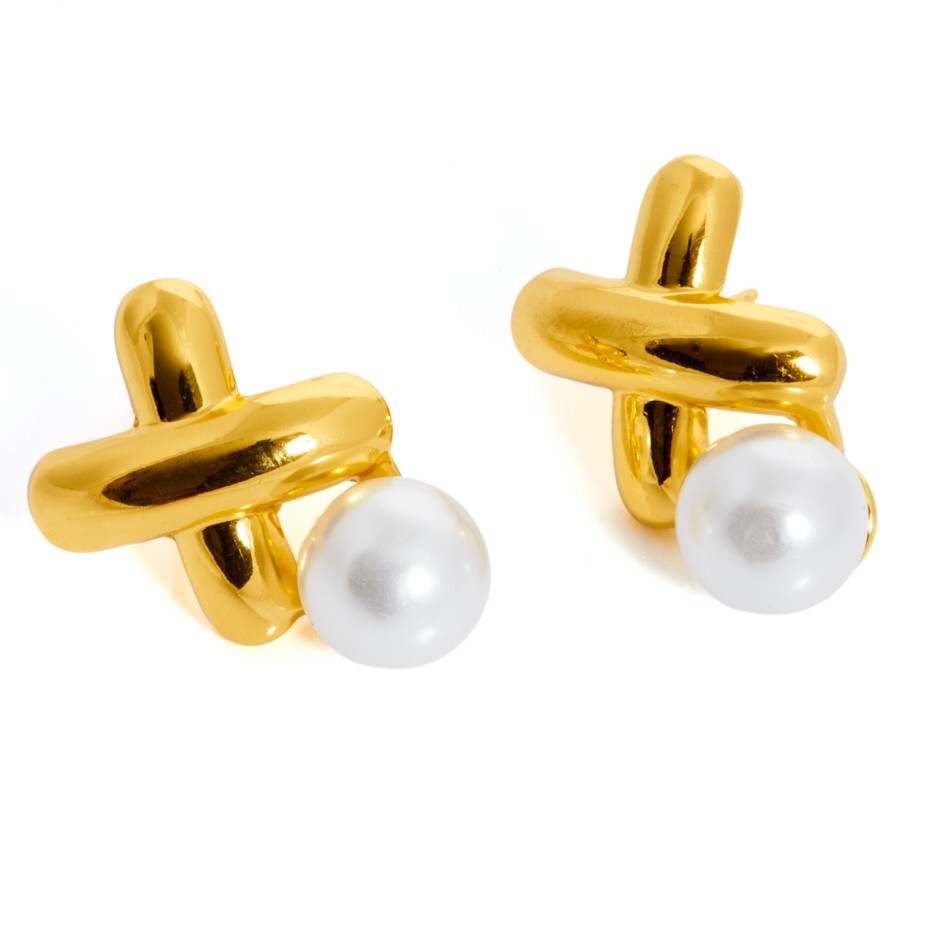 Pendiente cruz y perla dorado