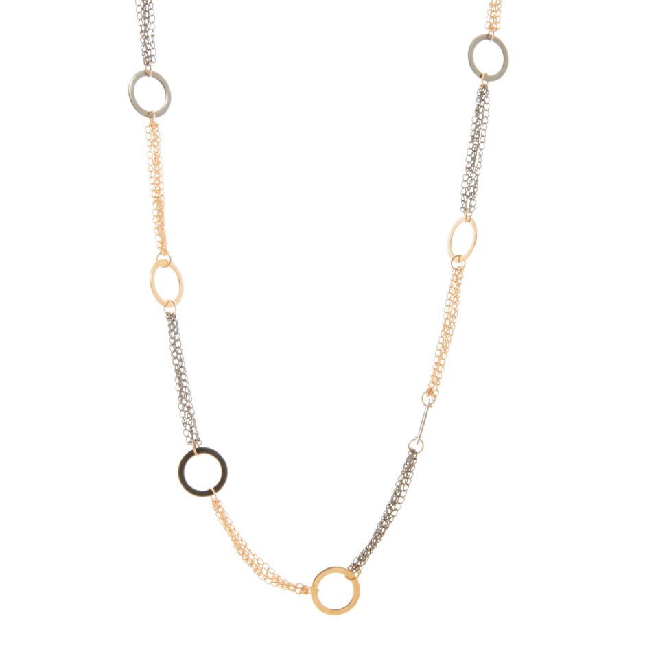 Collar cadena y anillas plata y dorado