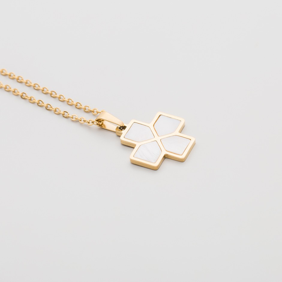 Collar Colgante Religioso Cruz Oro y Nácar cordón - HOPS Joyas con
