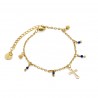 Pulsera cruz y mini cuentas dorada