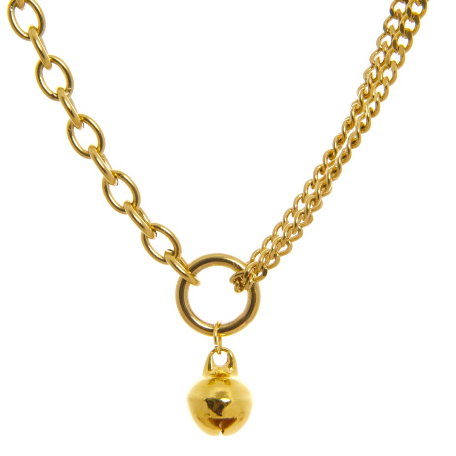 Set pendiente y colgante cadena y cascabel dorado