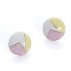 Pendiente botón rosa y blanco