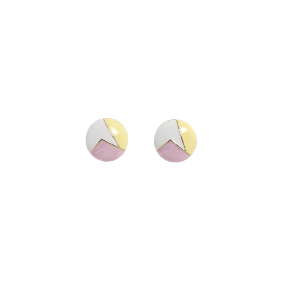 Pendiente botón rosa y blanco