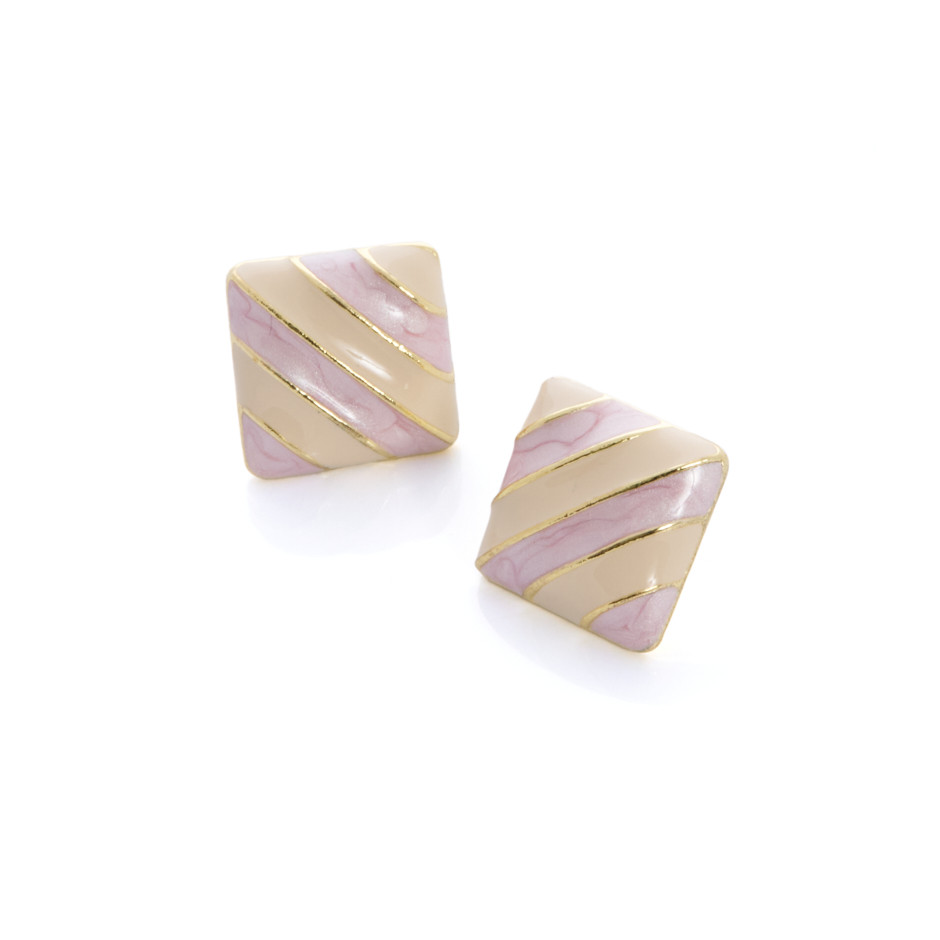Pendiente cuadro rosa y beige