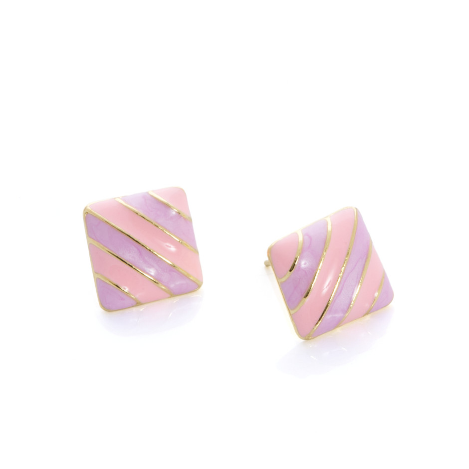 Pendiente cuadro rosa y malva
