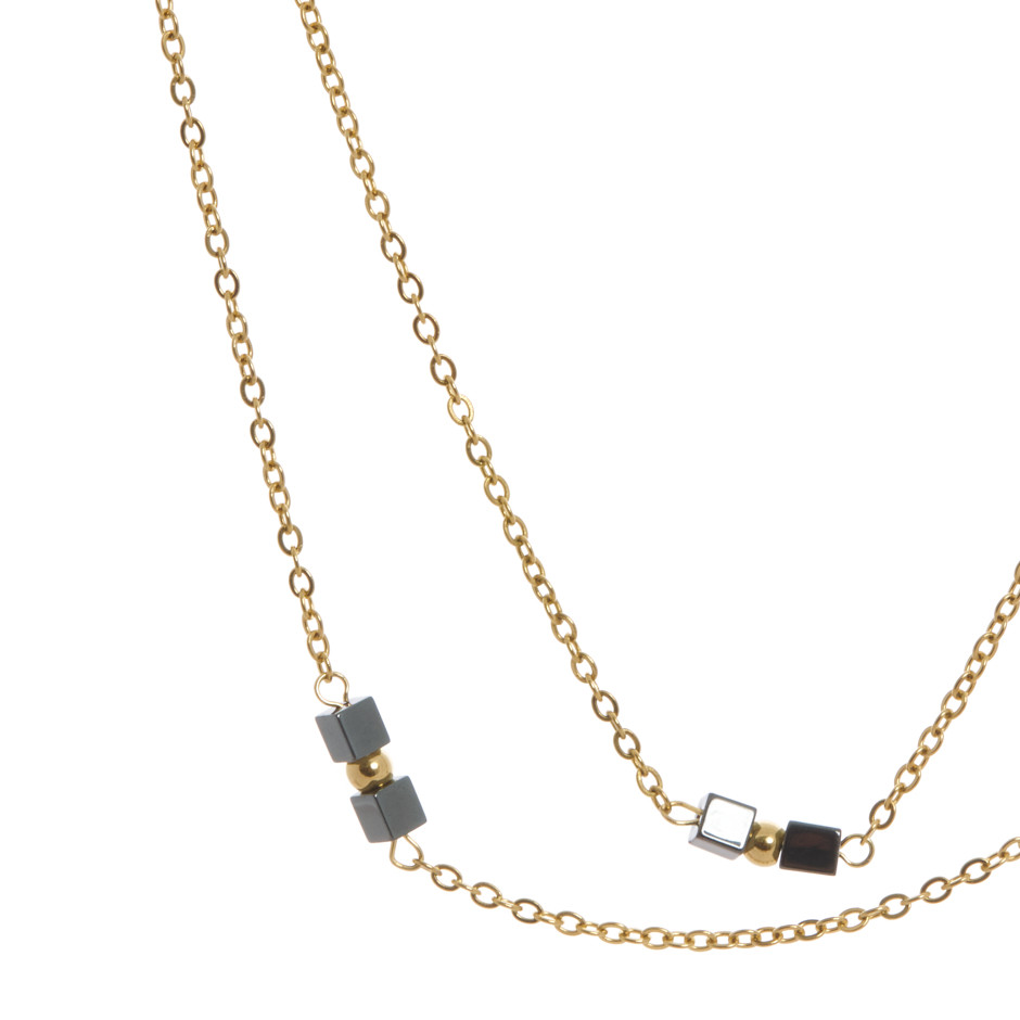 Set cube colgante, pulsera y pendiente dorado