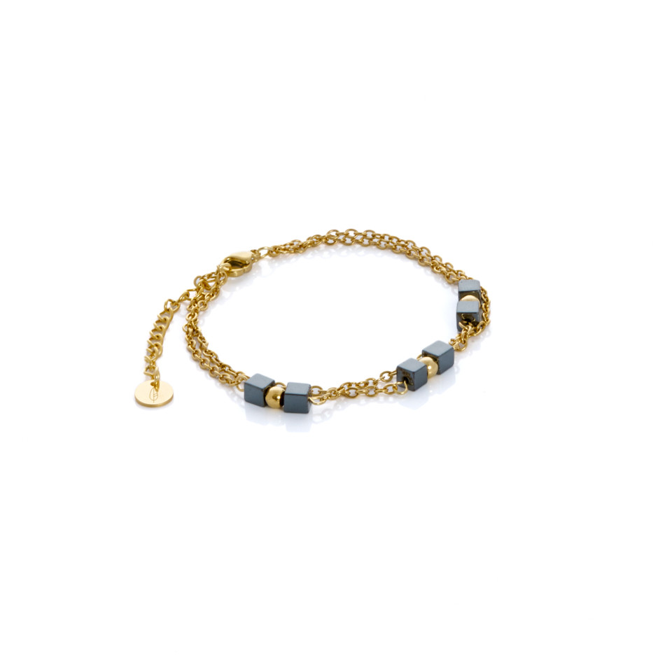 Set cube colgante, pulsera y pendiente dorado